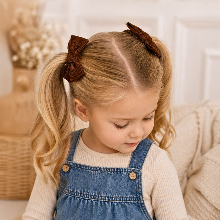 Brown Corduroy |  Pigtail Hair Bows