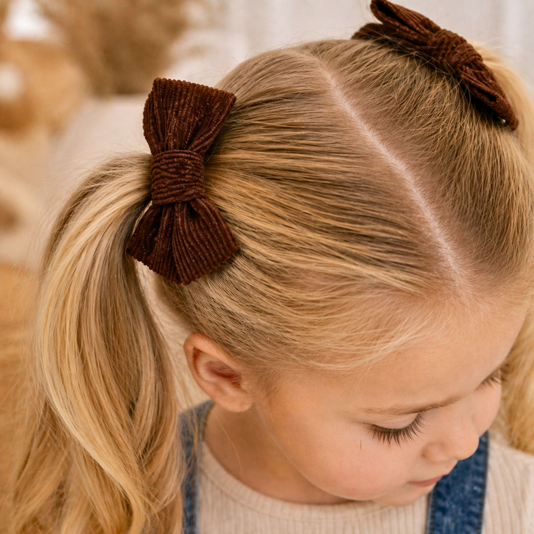 Brown Corduroy |  Pigtail Hair Bows