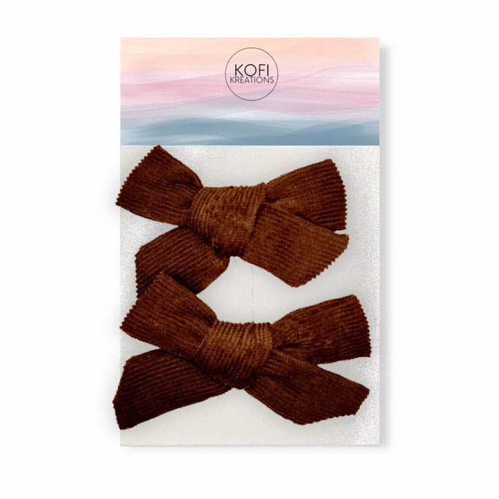 Brown Corduroy | Hand-Tied Pigtail Bow Set