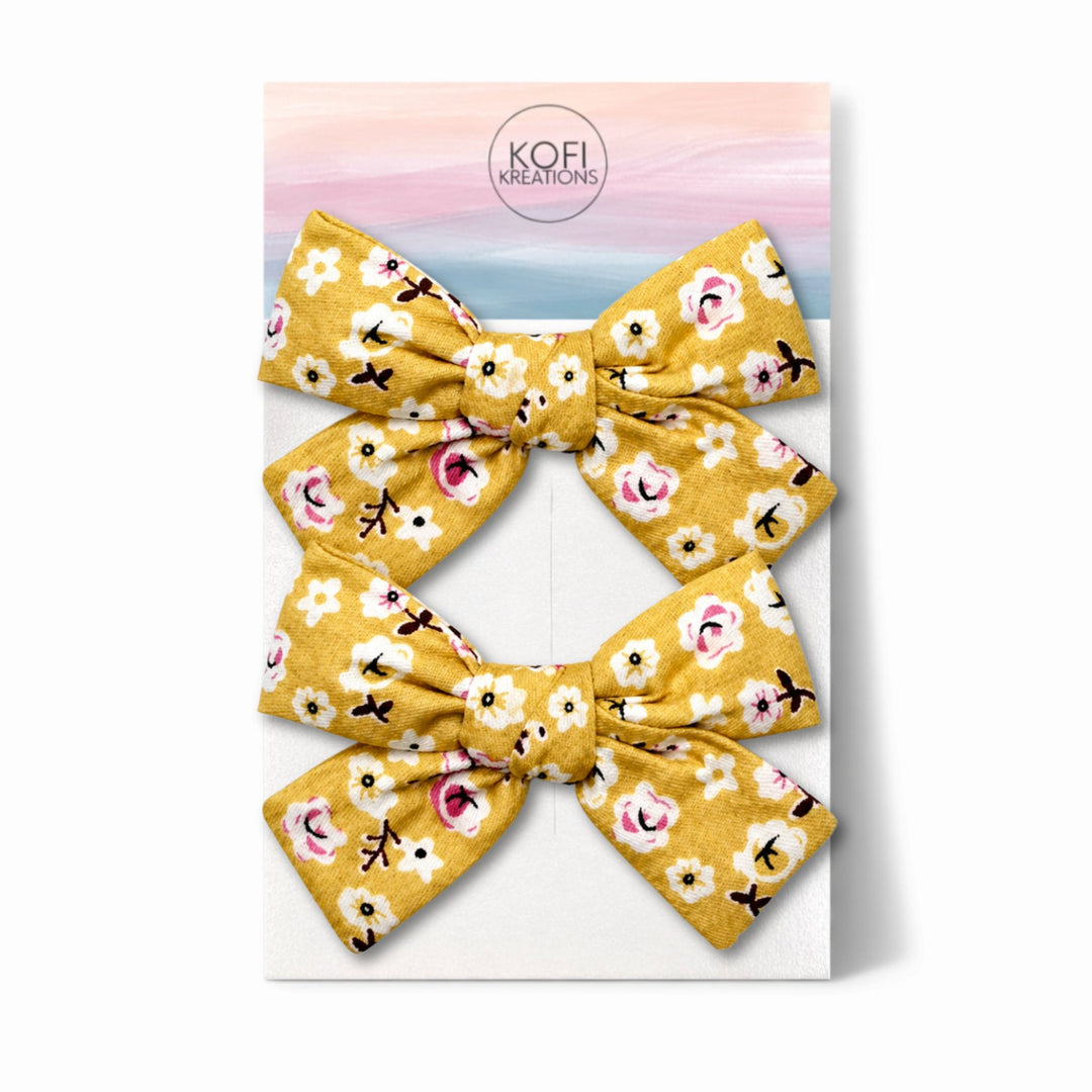 Gold Flower | Pigtail Hair Bows