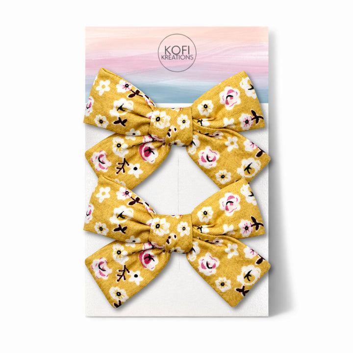 Gold Flower | Pigtail Hair Bows