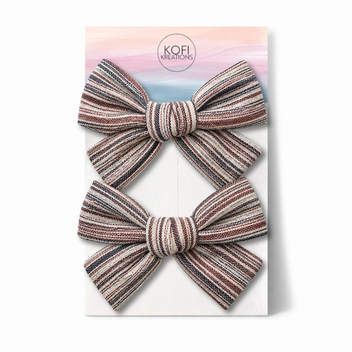 Maroon Stripe | Pigtail Hair Bows
