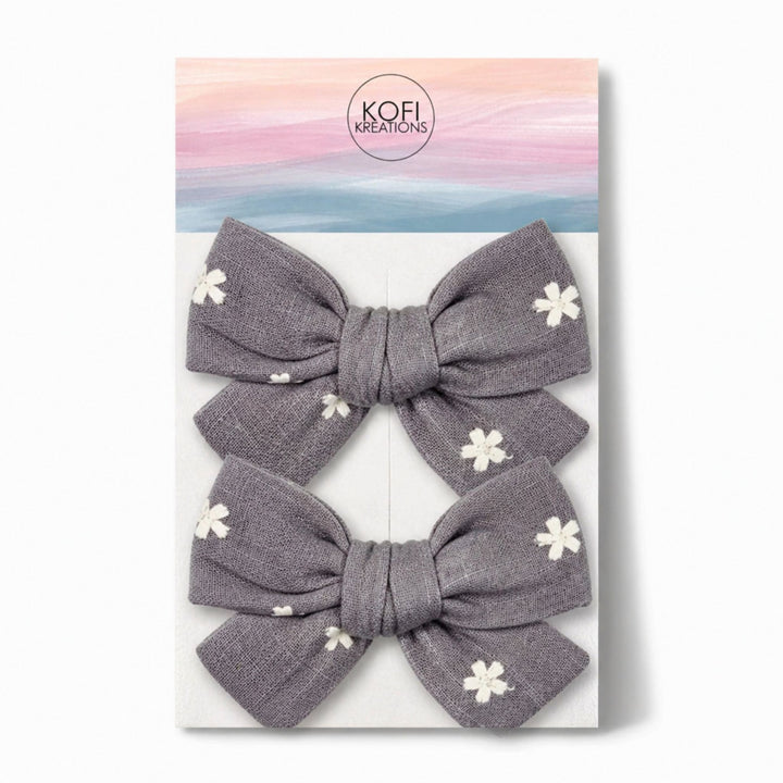 Gray Stars | Pigtail Hair Bows
