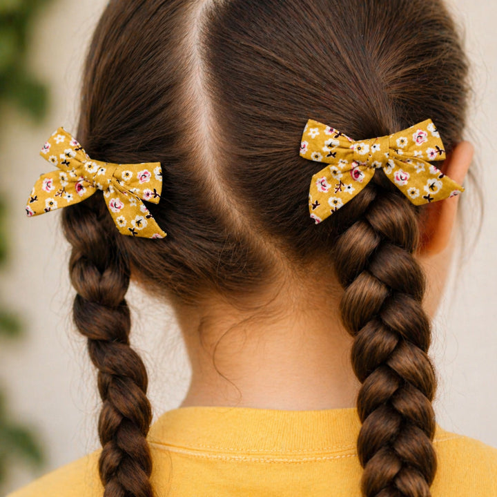 Gold Flower | Pigtail Hair Bows