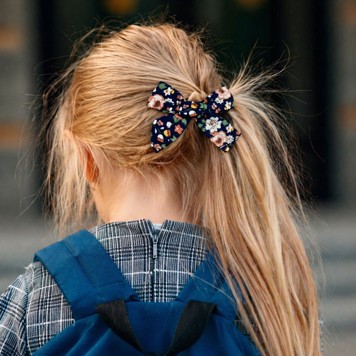 Dark Blue Flower | Pigtail Hair Bows