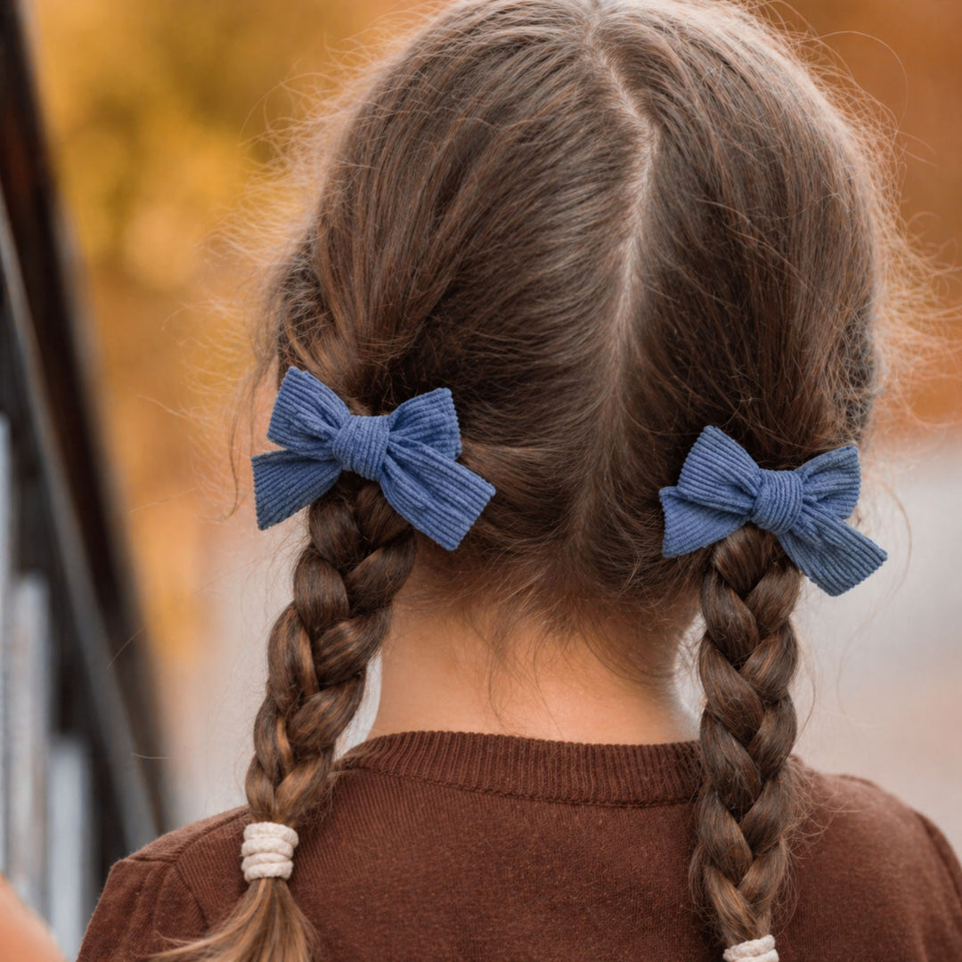 Blue Corduroy | Pigtail Hair Bows