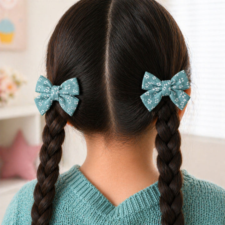 Teal Flower | Pigtail Hair Bows