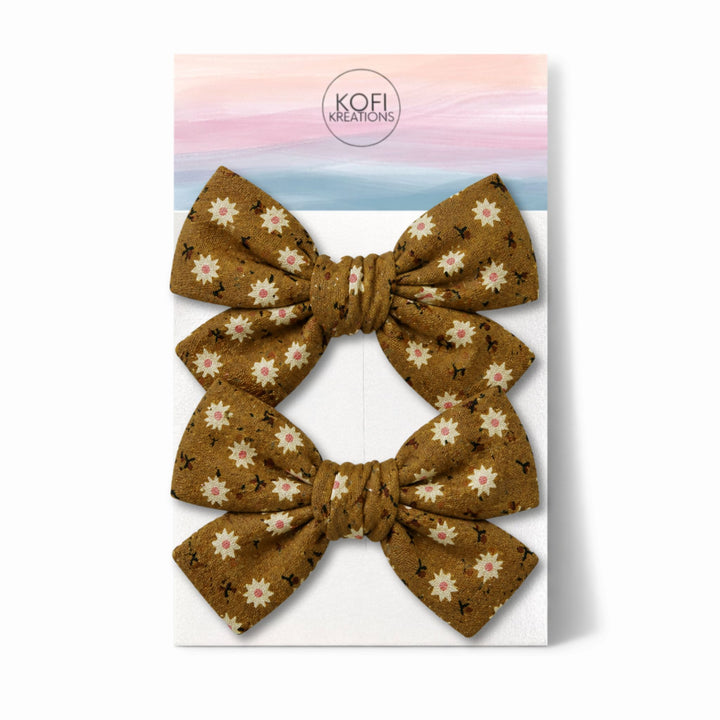 Gingerbread Flower | Pigtail Hair Bows