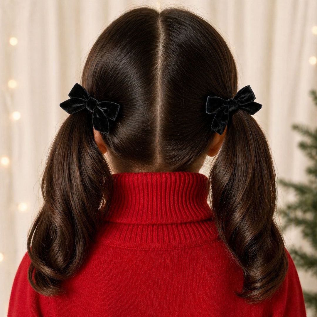 Black Velvet | Pigtail Hair Bows