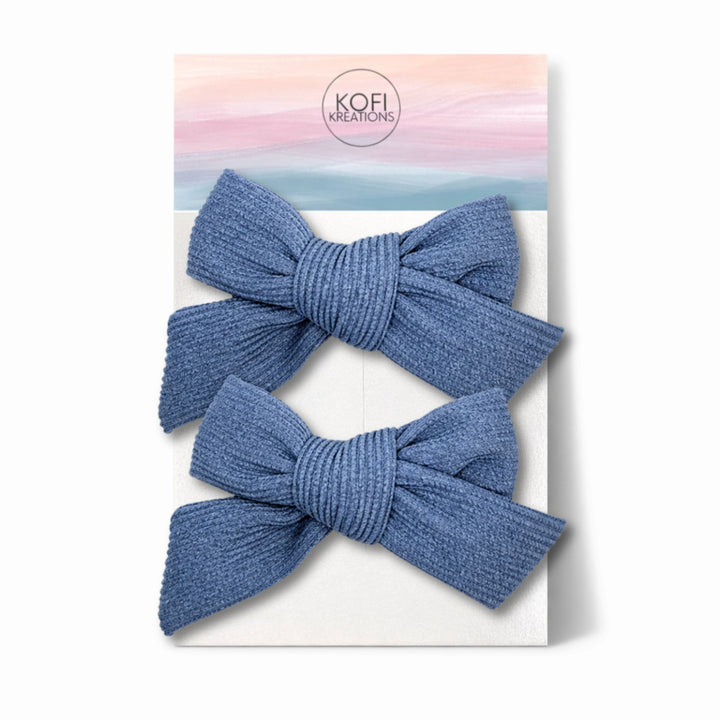 Blue Corduroy | Pigtail Hair Bows