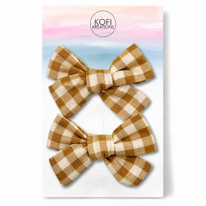 Gingham Brown | Pigtail Hair Bows