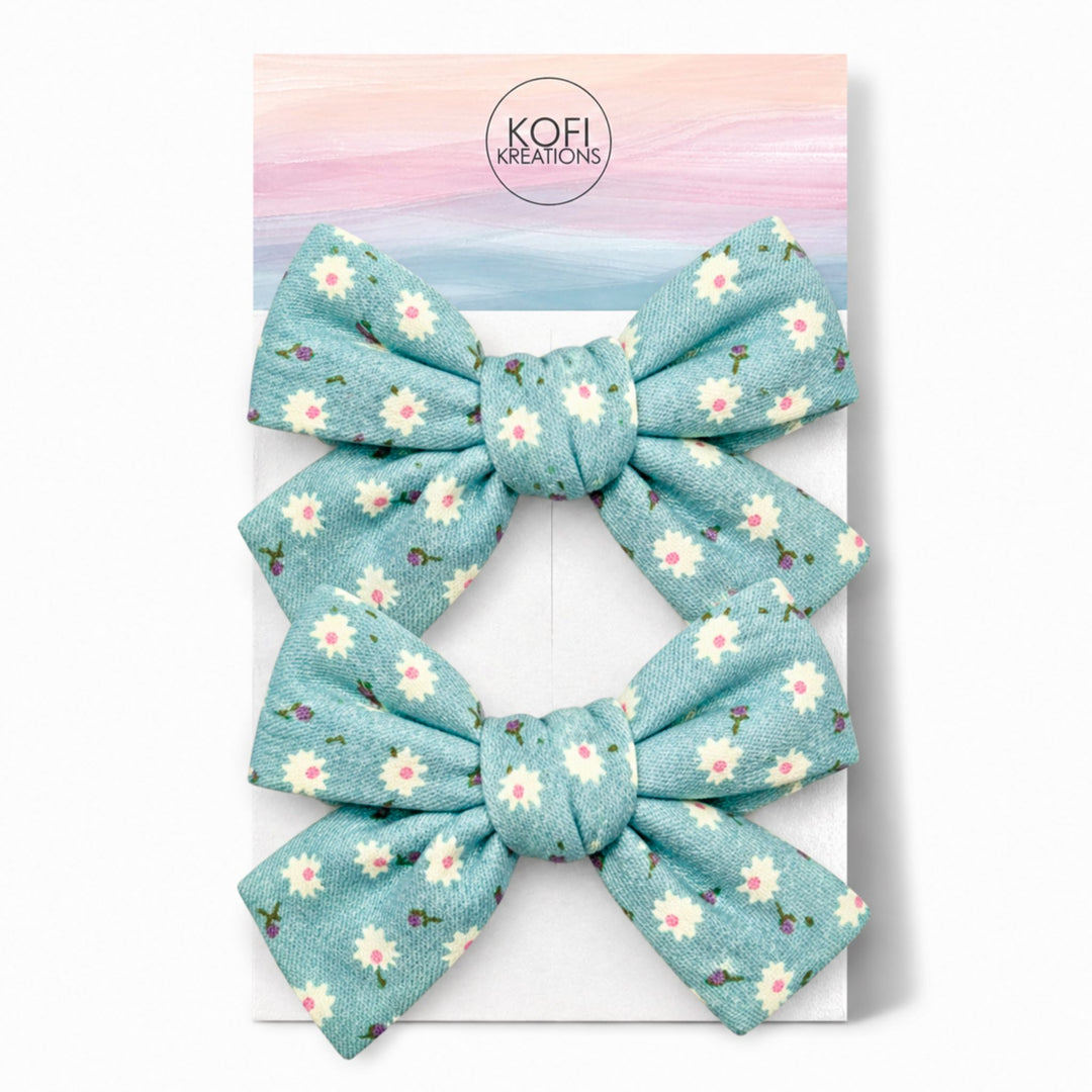 Teal Flower | Pigtail Hair Bows