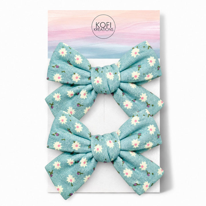 Teal Flower | Pigtail Hair Bows