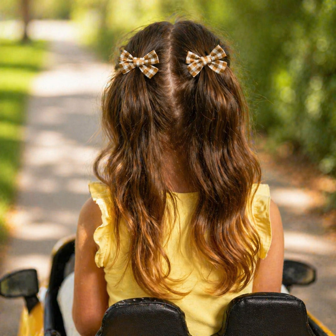 Gingham Brown | Pigtail Hair Bows