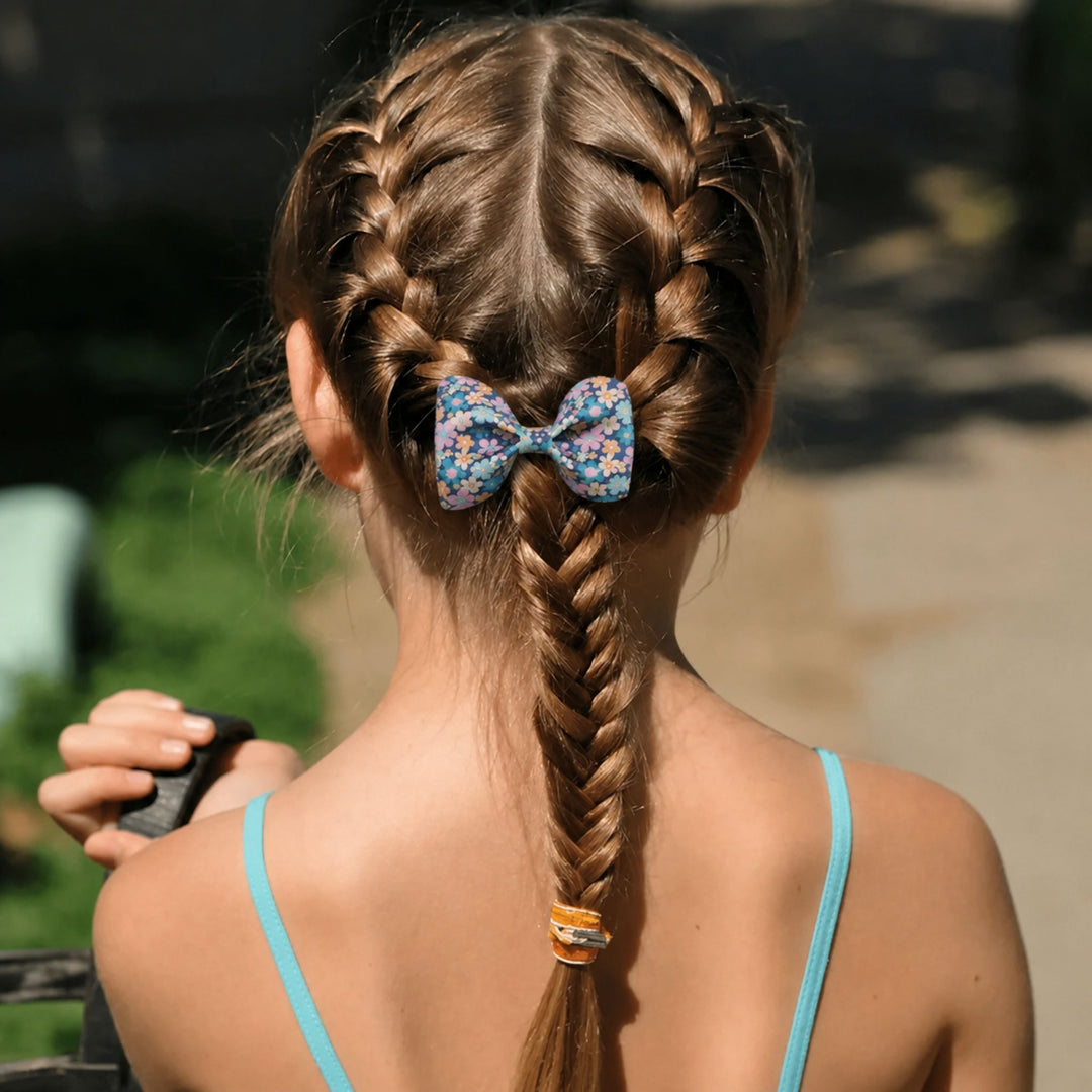 Pinch Blue Daisy | Faux Leather Hair Bow