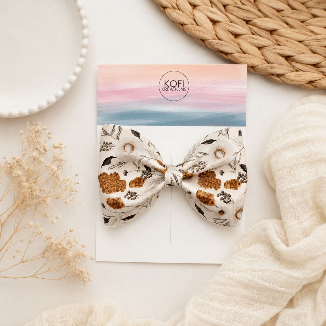 Pinch Golden Flower | Faux Leather Hair Bow