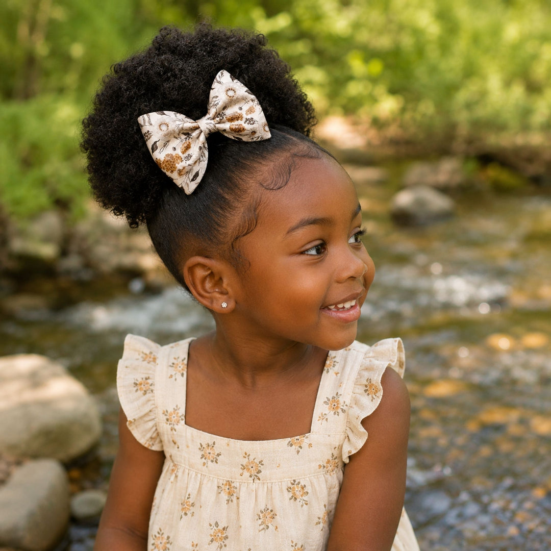 Pinch Golden Flower | Faux Leather Hair Bow