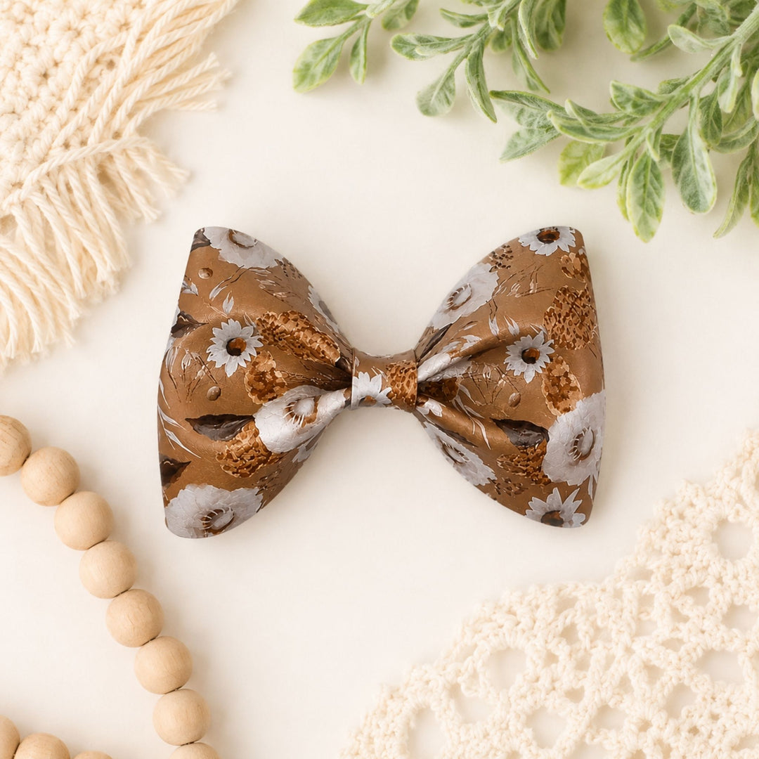 Pinch Caramel Flower | Faux Leather Hair Bow