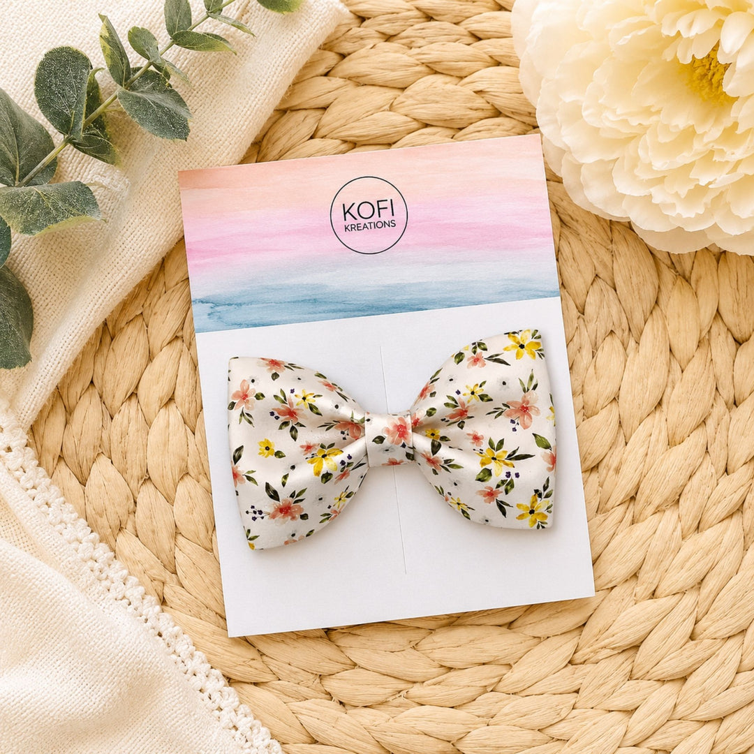 Pinch Floral | Faux Leather Hair Bow