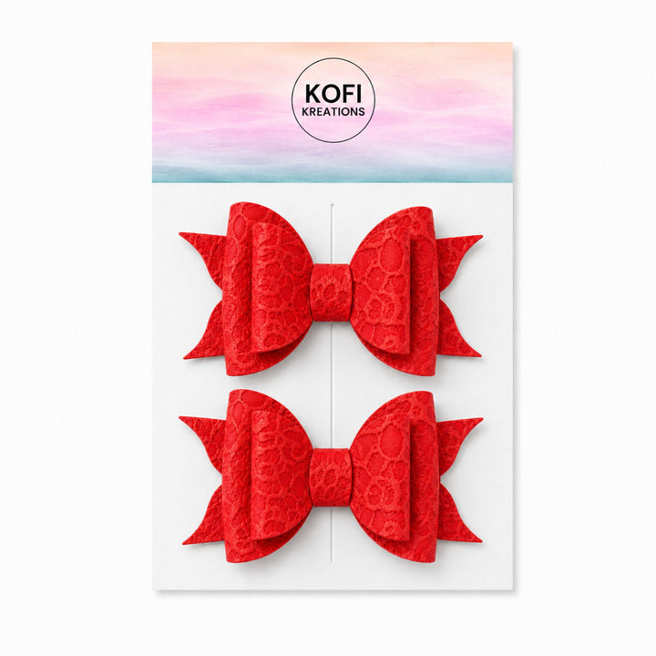 Ella Red Lace | Faux Leather Hair Bow