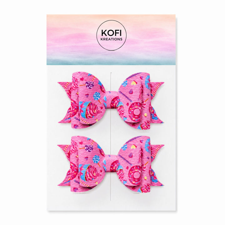 Ella Fuchsia Doughnut | Faux Leather Hair Bow