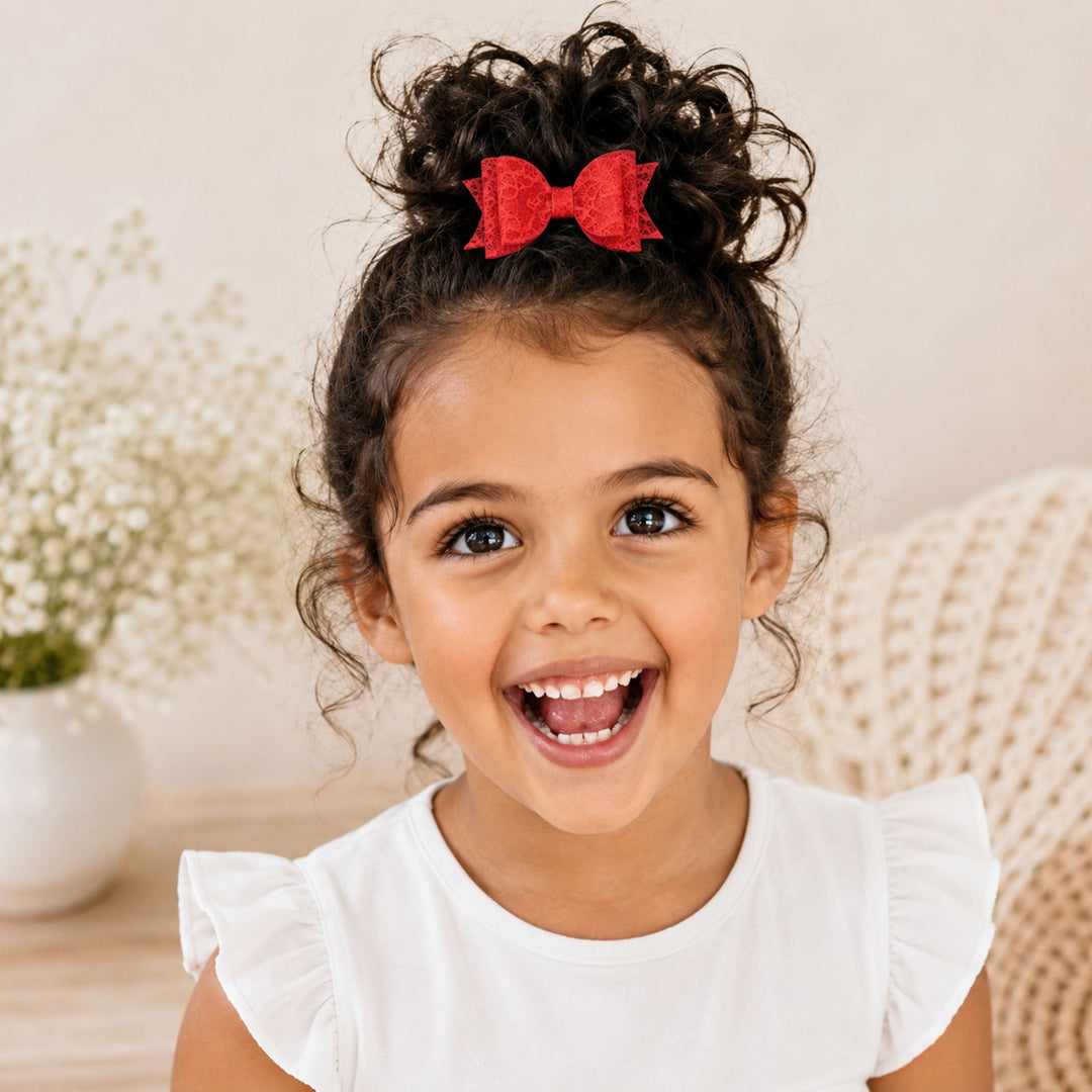 Ella Red Lace | Faux Leather Hair Bow