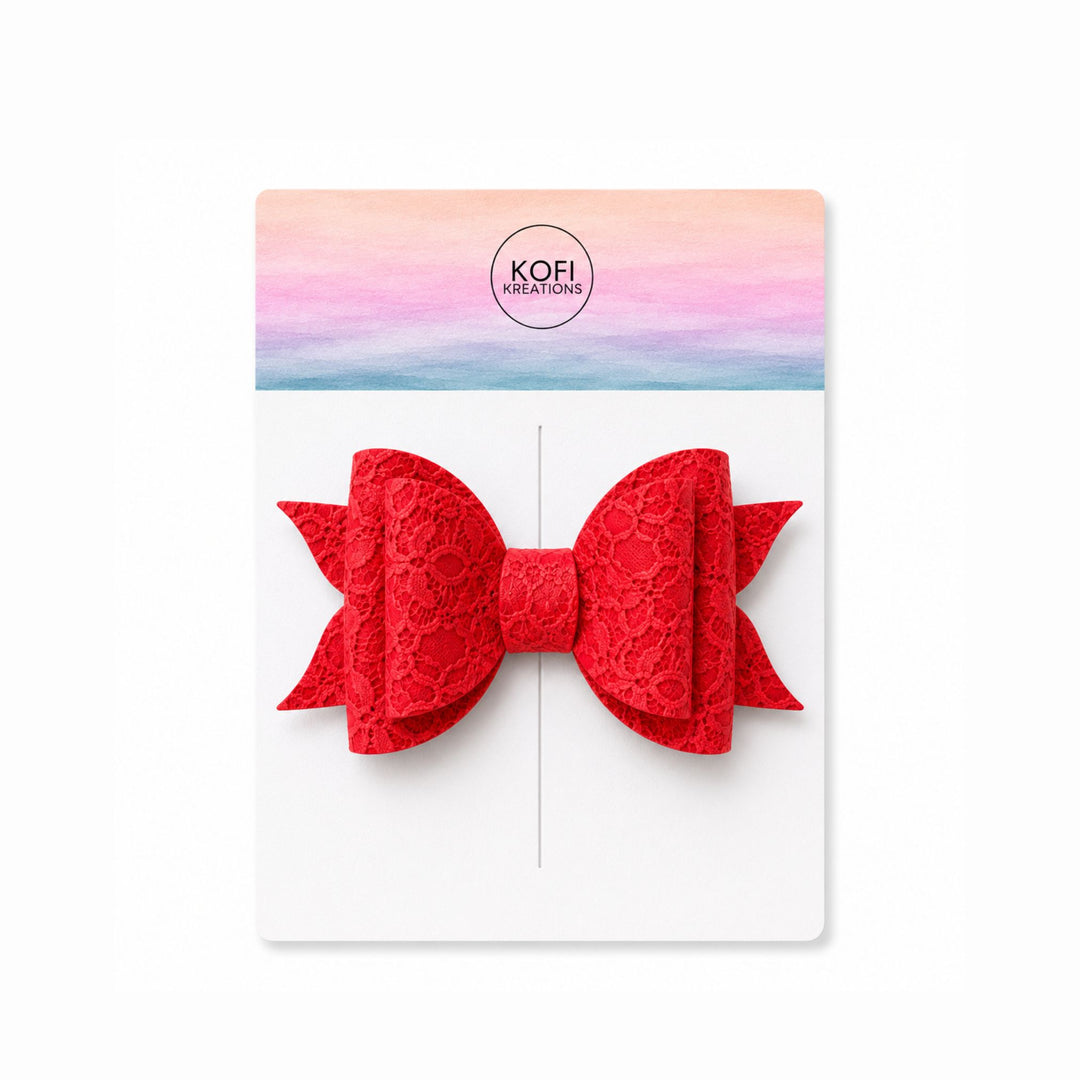 Ella Red Lace | Faux Leather Hair Bow