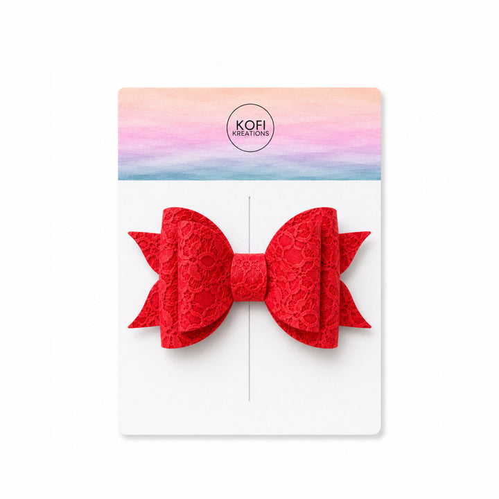Ella Red Lace | Faux Leather Hair Bow