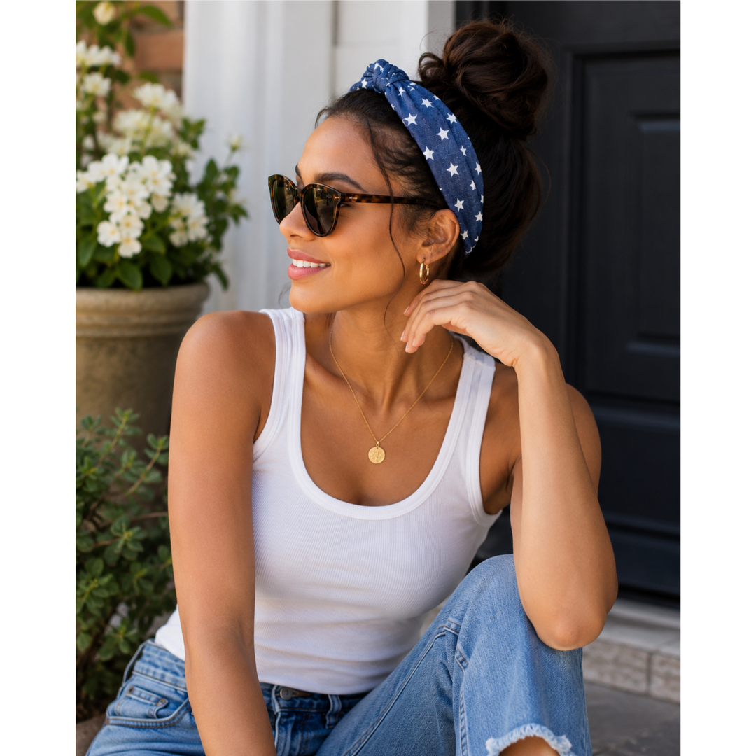 White Stars | Denim Headband