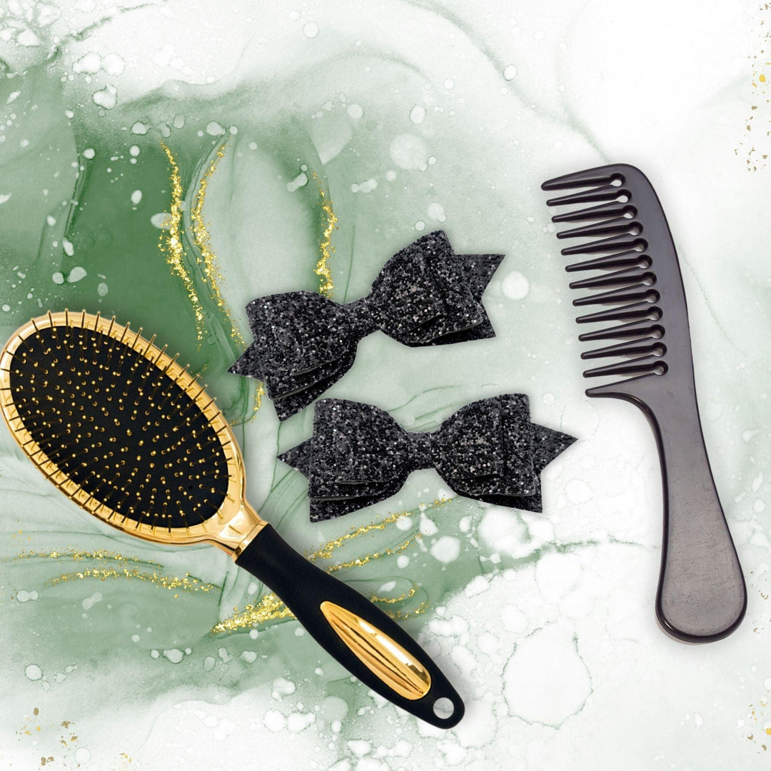 Black Pepperdine Glitter Hair Bow - Kofi Kreations