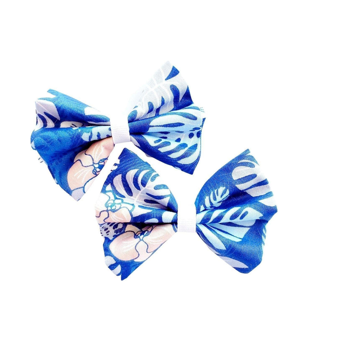 Blue and Peach Tropical Hair Bow Clips - Kofi Kreations