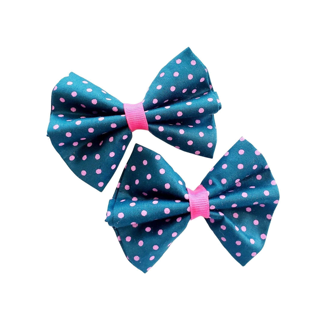 Blue And Pink Poke A Dot Hair Bow Clips - Kofi Kreations