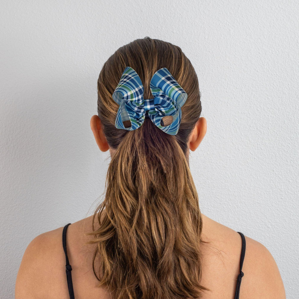 Blue Plaid Ribbon Hair Bow - Kofi Kreations
