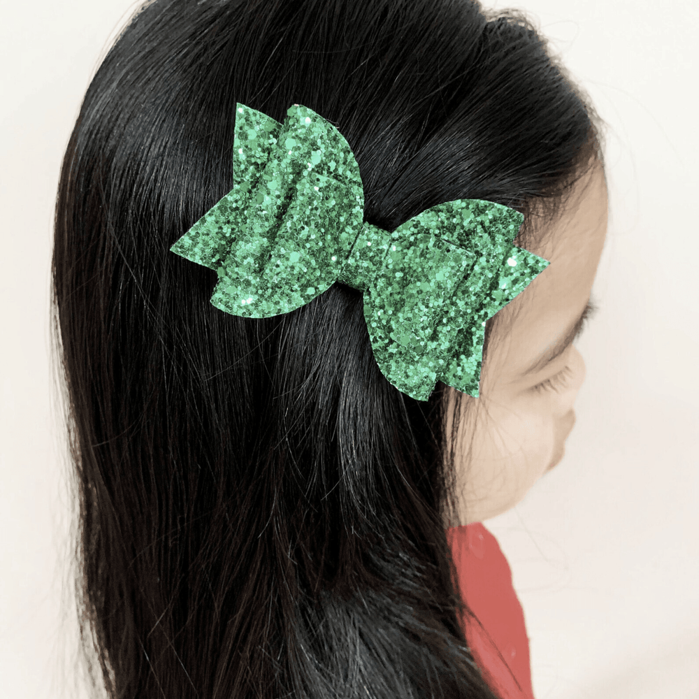 Green Glitter Josey Hair Bow - Kofi Kreations
