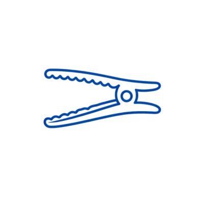 Blue outline of an alligator clip on a white background