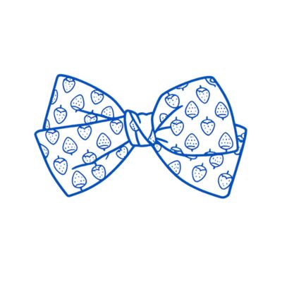 Blue hand-tied bow tie witha  strawberry pattern on a white background