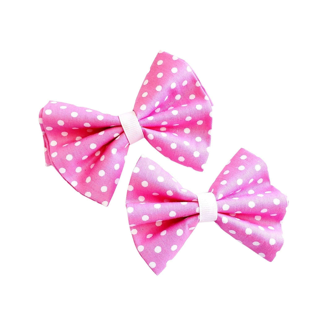 Pink & White Poke A Dot Hair Bow Clips - Kofi Kreations