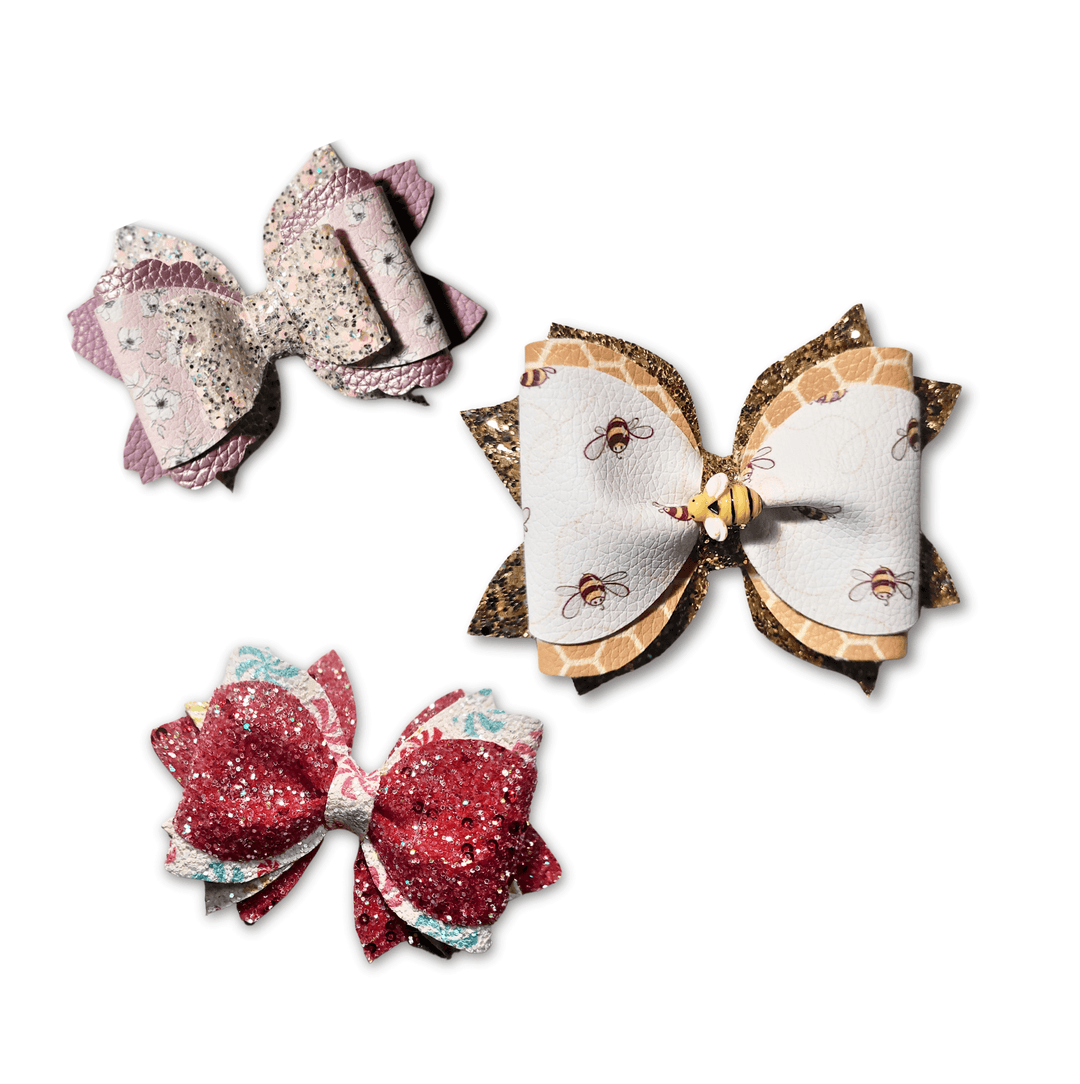 Pink Butterfly Leather Glitter Hair Bow - Kofi Kreations
