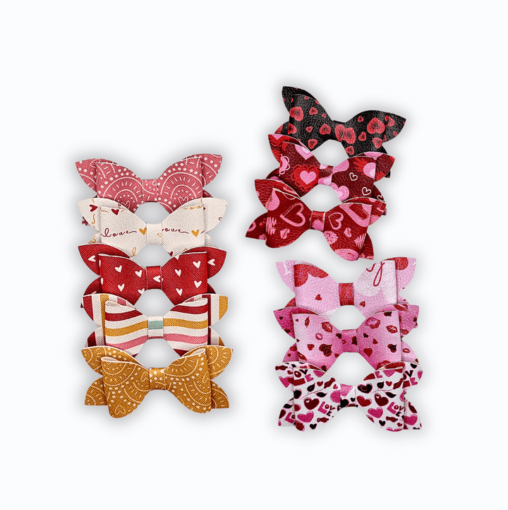 Pink Red Kisses Faux Leather Bow Set - Kofi Kreations