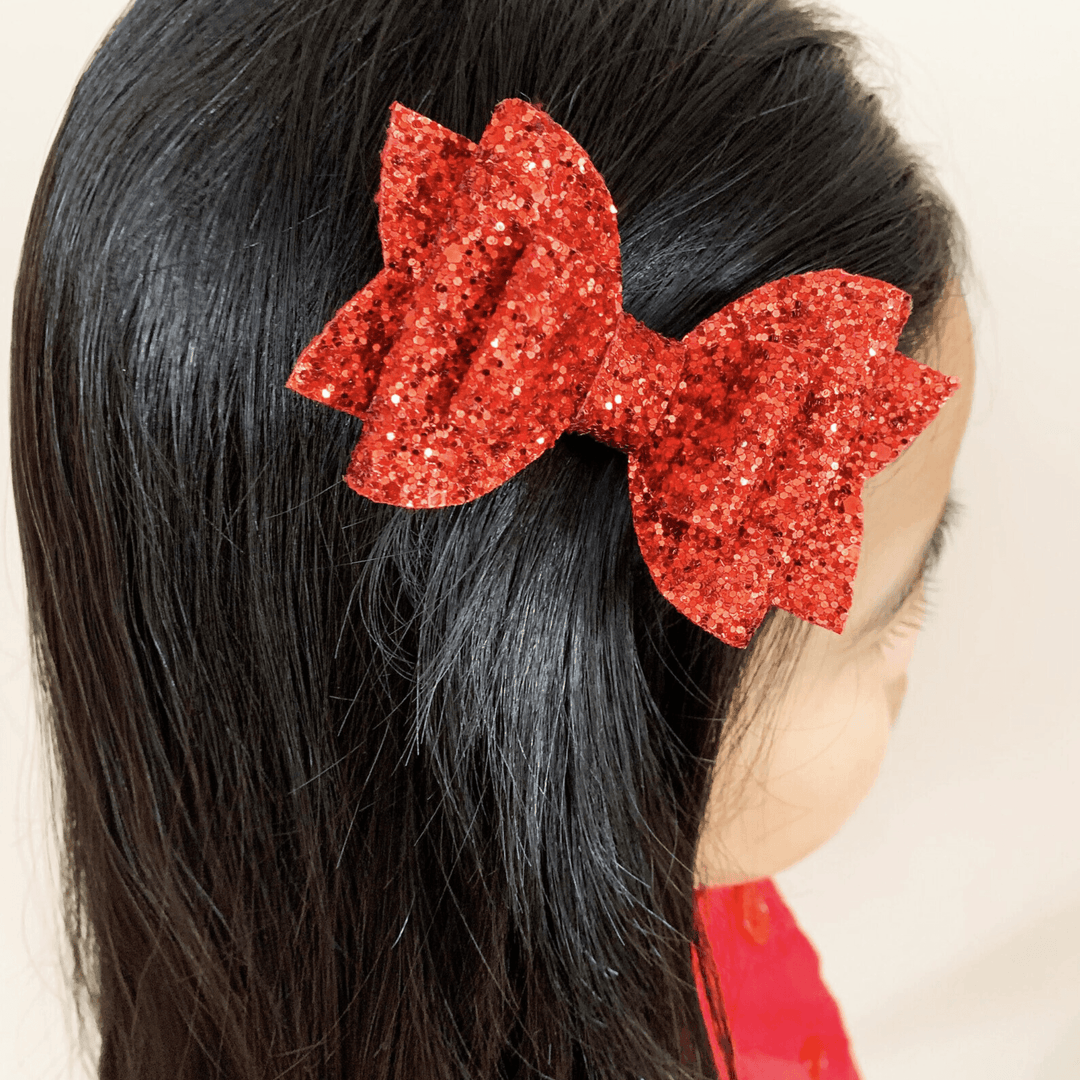 Red Glitter Josey Hair Bow - Kofi Kreations