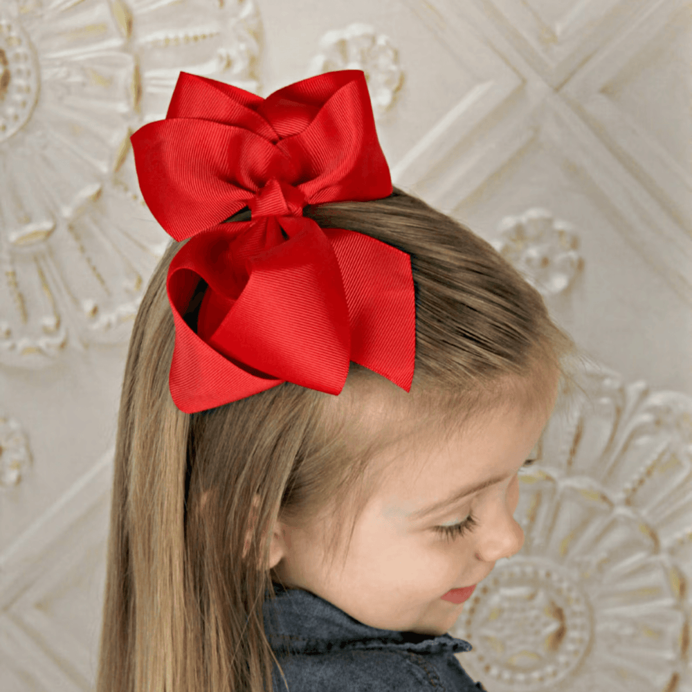 Red Grosgrain Ribbon Hair Bow Clips - Kofi Kreations