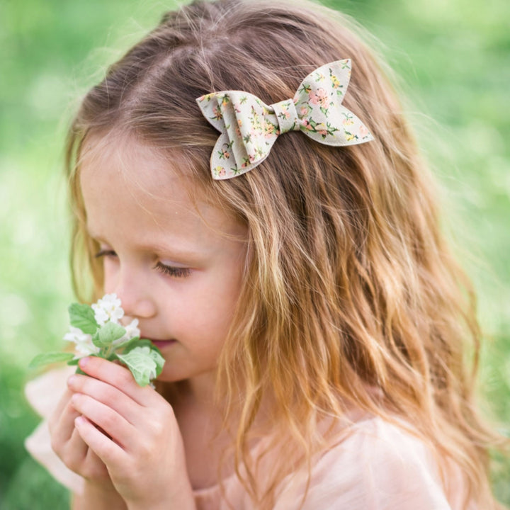 Luna | Floral Pink Faux Leather Hair Bow