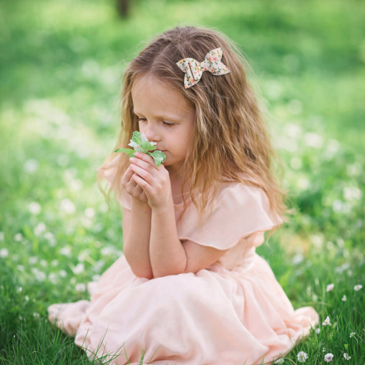 Luna | Floral Pink Faux Leather Hair Bow