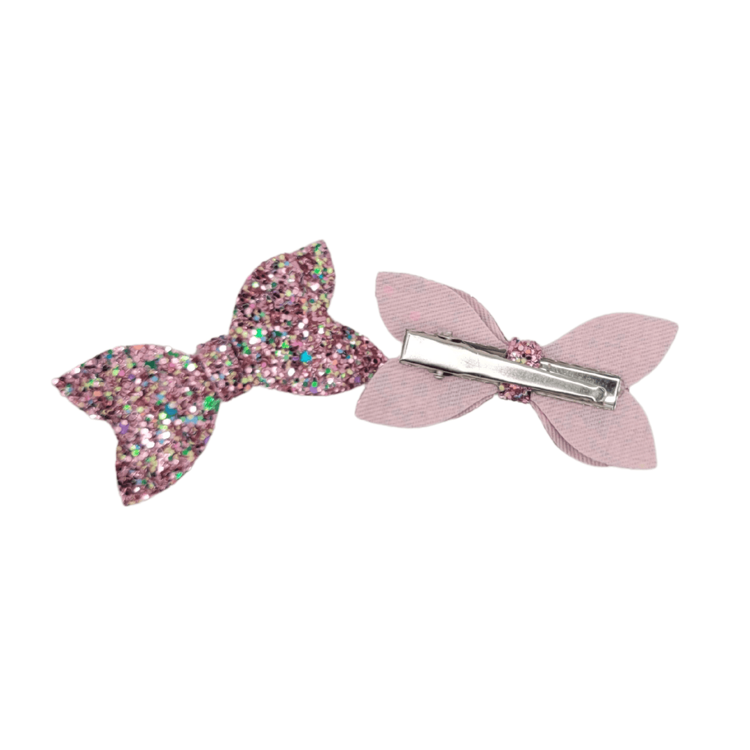 Rosey Pink Pigtail Glitter Hair Bows - Kofi Kreations