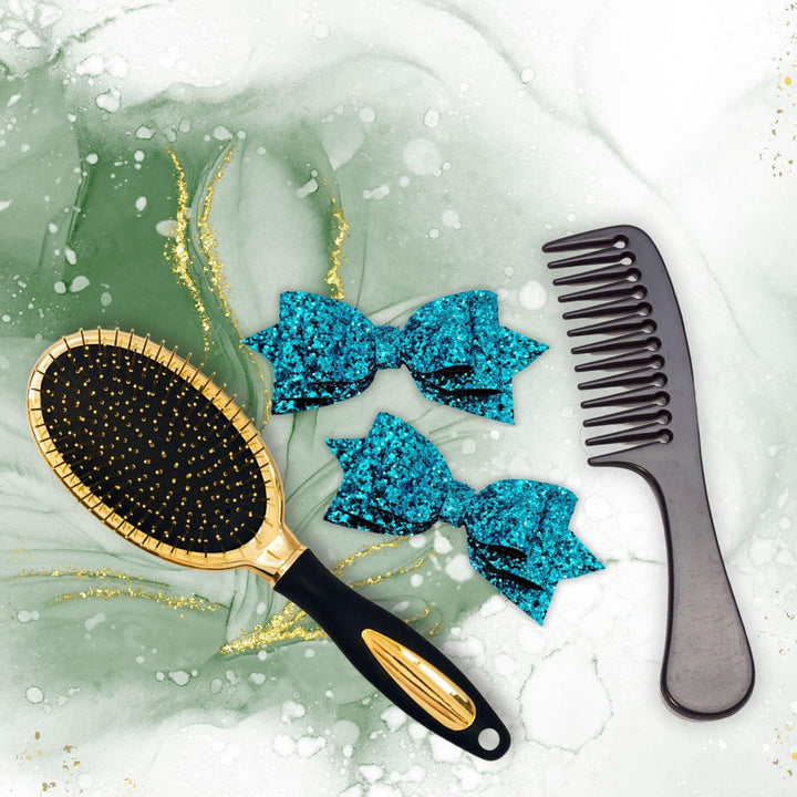 Turquoise Pepperdine Glitter Hair Bow - Kofi Kreations