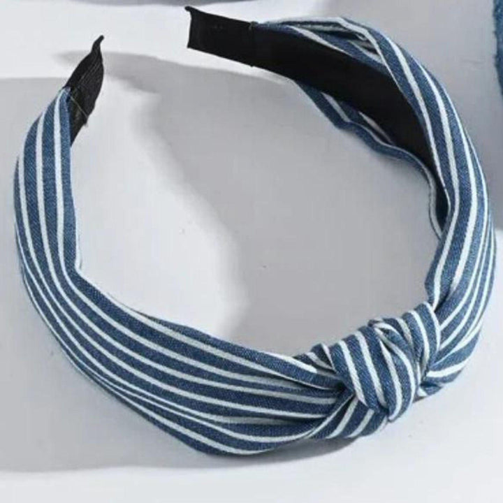 White Stripes Denim Headband - Kofi Kreations