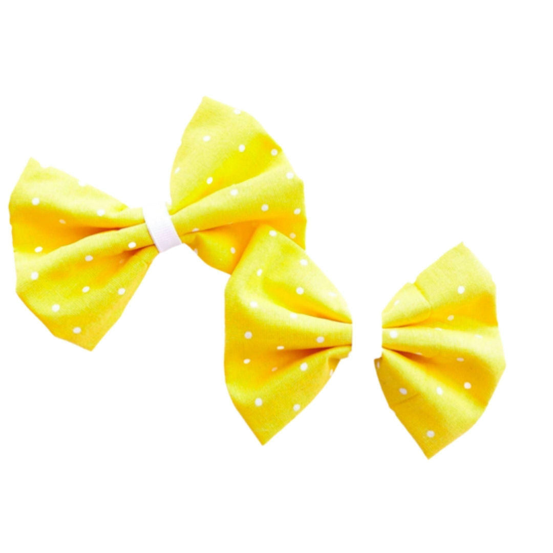 Yellow & White Poke A Dot Hair Bow Clips - Kofi Kreations
